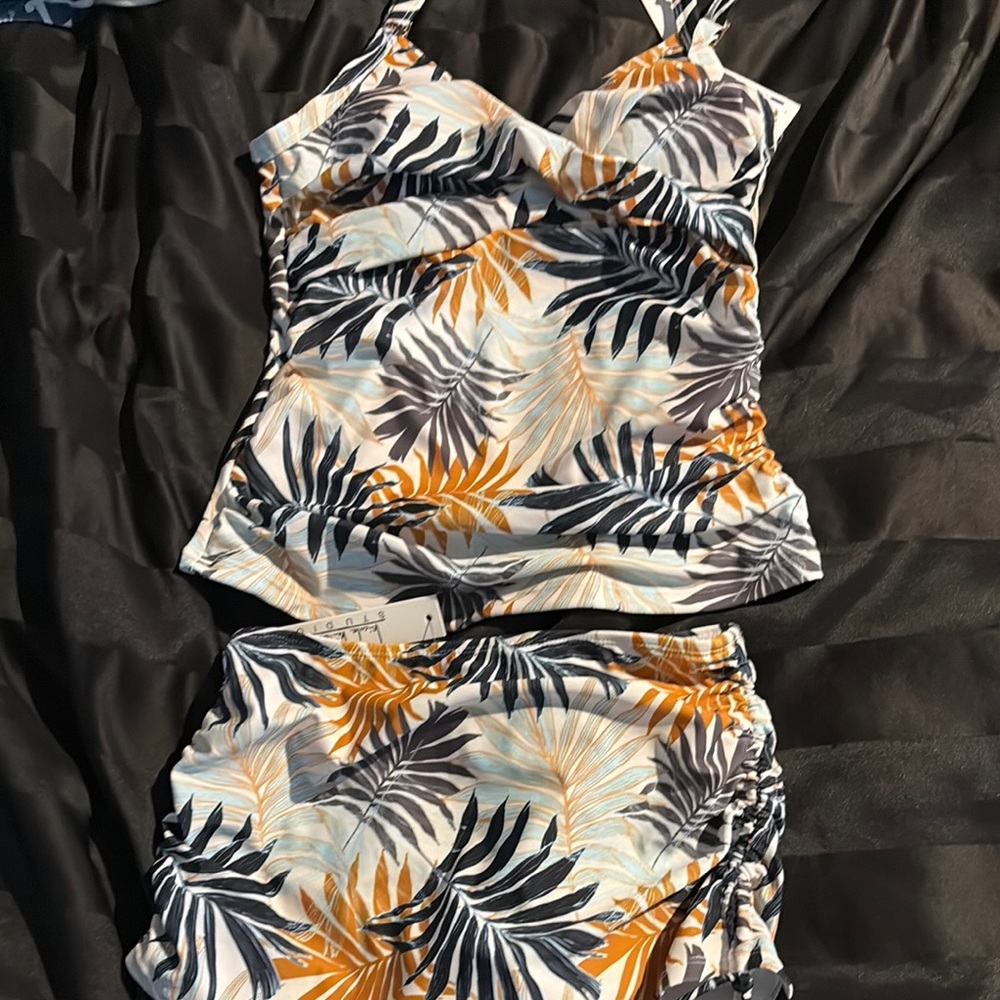 Tropical Leaf Print Tankini Set